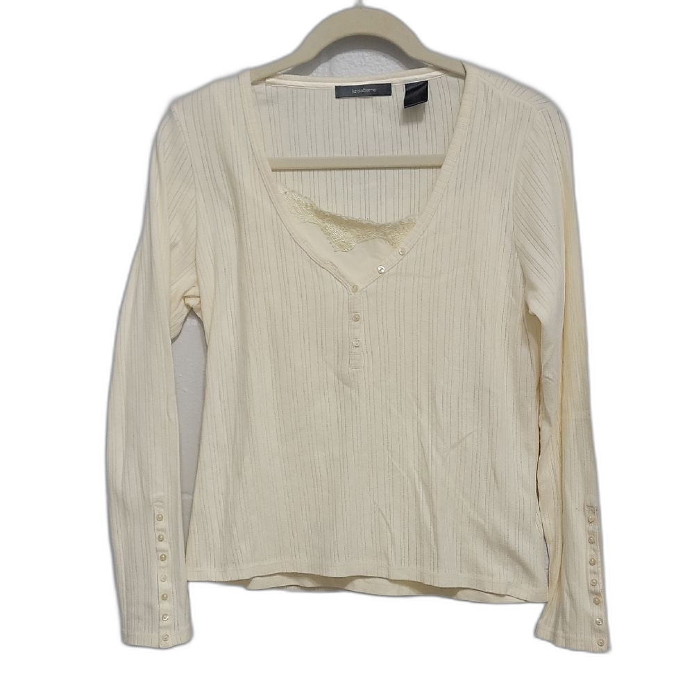 Liz Claiborne Ivory Long Sleeve V-Neck Top